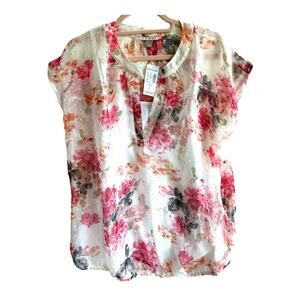 Roz & Ali Floral Sheer Light Flowy Blouse Large with White Tank NWT